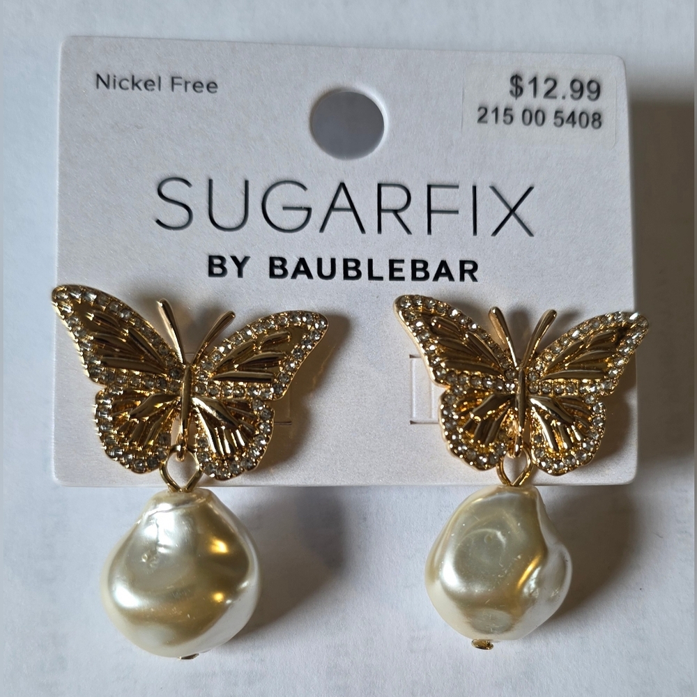 Sugafix By Baublebar Gold Butterfly Dandle Pearl Earrings